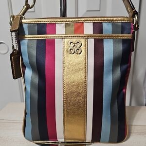 Coach NWOT Legacy Multicolor Striped Crossbody Bag with Gold Accents
